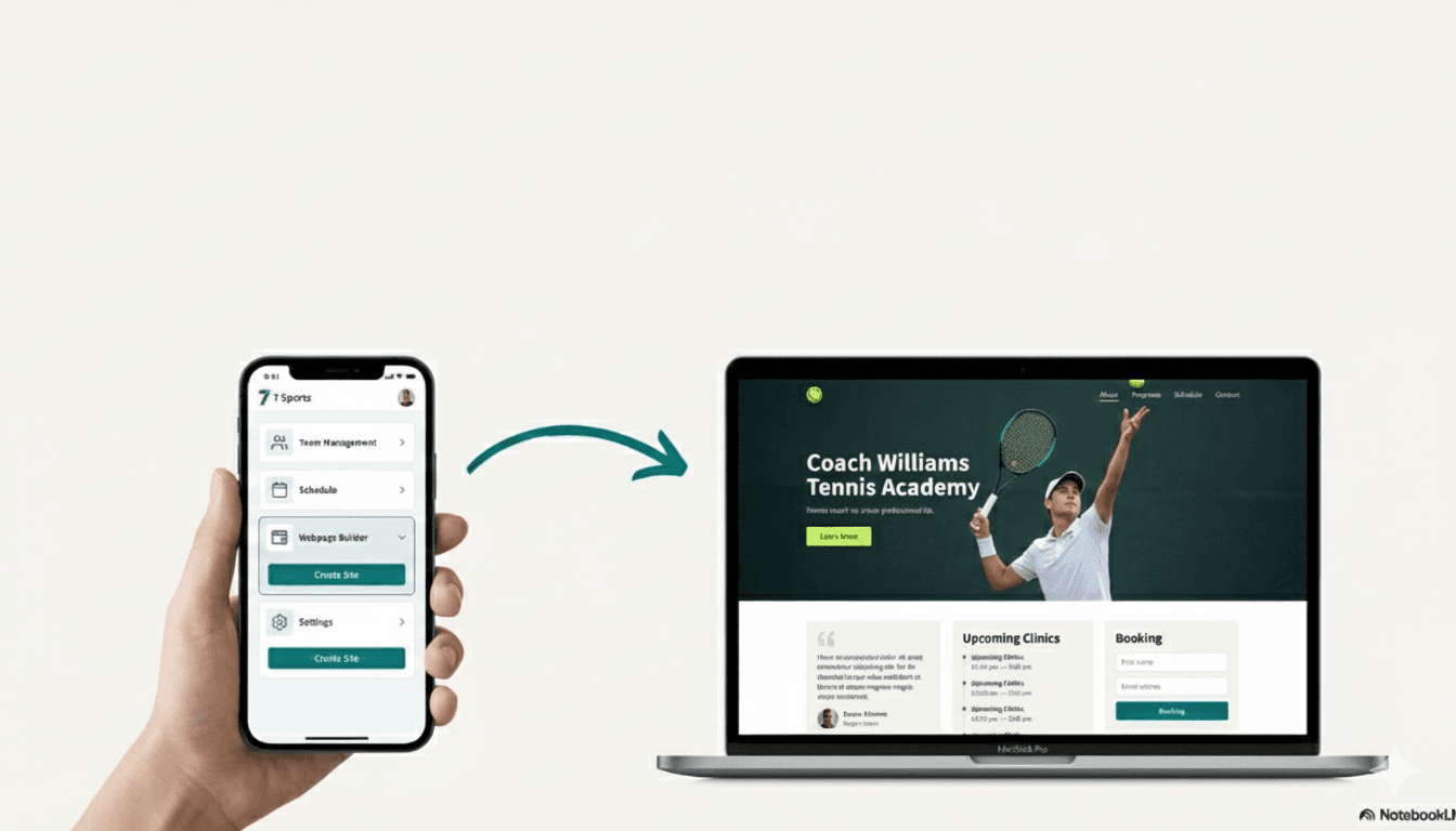 Coach building professional web presence with Seven Sportz app and website builder